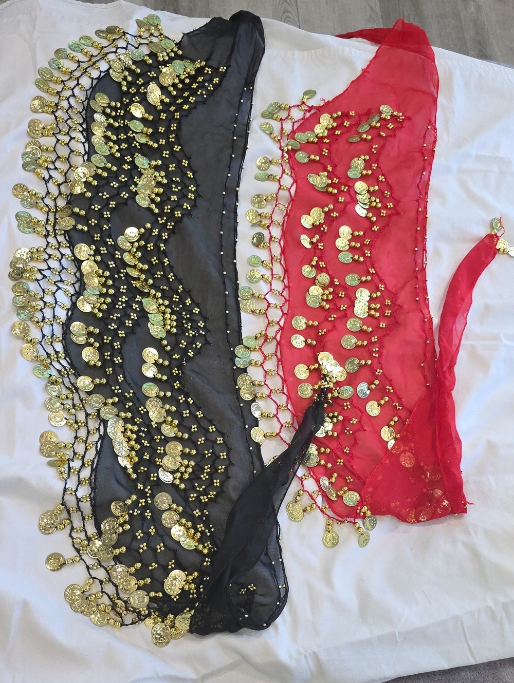 Gold-coin Fringe Hip Scarf - Black & Red